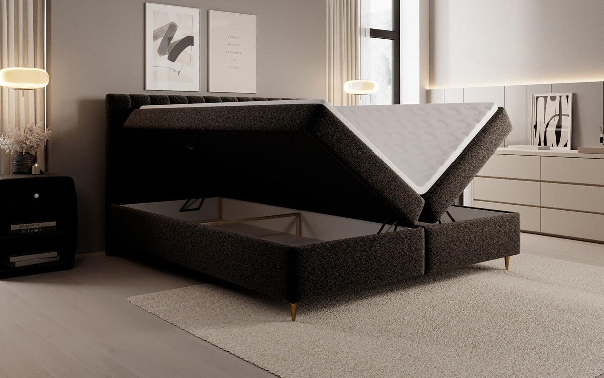 Boxspringbett Chelsea aus Strukturstoff mat Stauraum