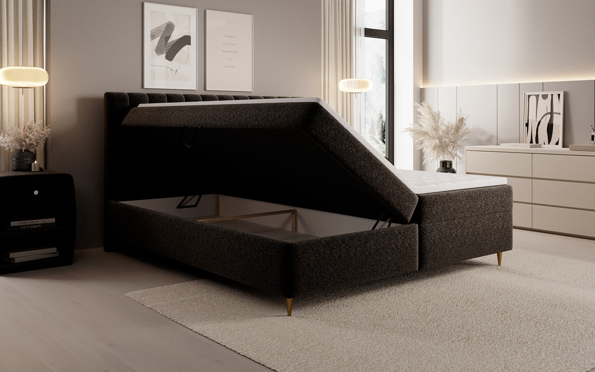 Boxspringbett Chelsea aus Strukturstoff mat Stauraum