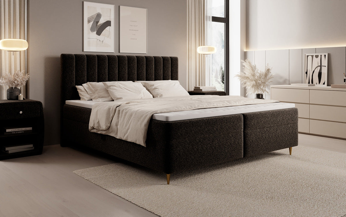Boxspringbett Chelsea aus Strukturstoff mat Stauraum