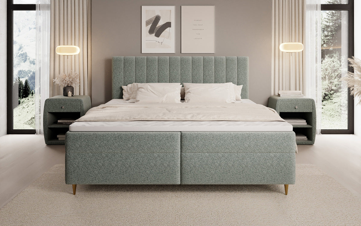 Boxspringbett Chelsea aus Strukturstoff mat Stauraum