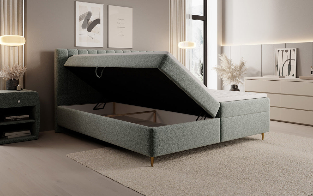 Boxspringbett Chelsea aus Strukturstoff mat Stauraum