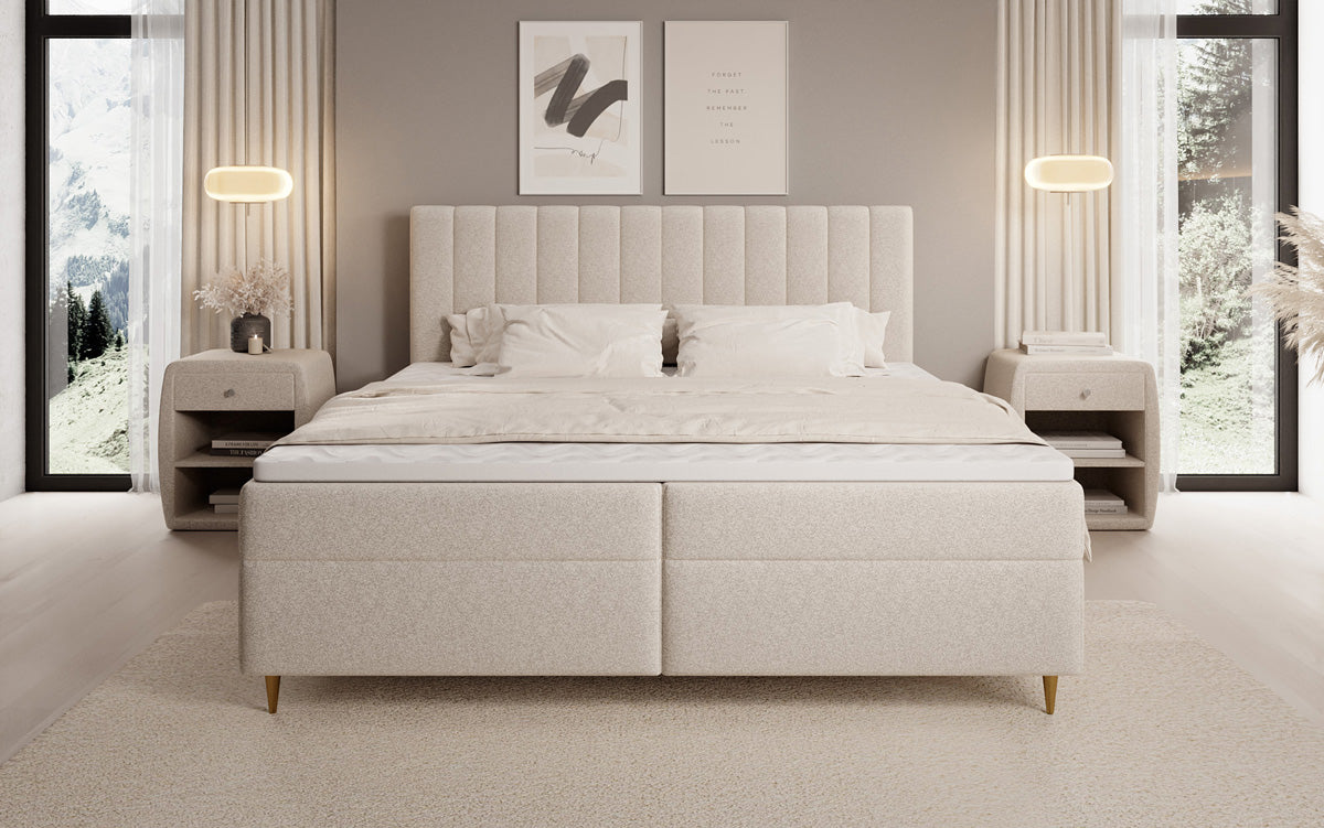 Boxspringbett Chelsea aus Strukturstoff mat Stauraum