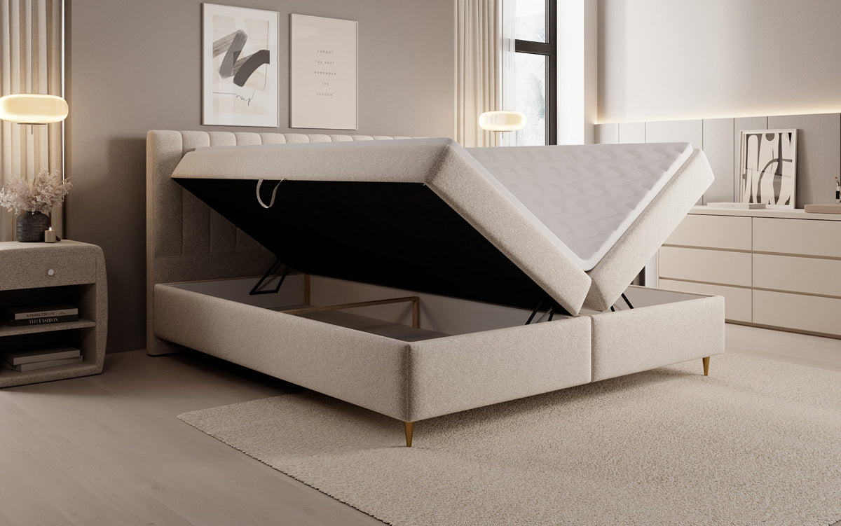 Boxspringbett Chelsea aus Strukturstoff mat Stauraum