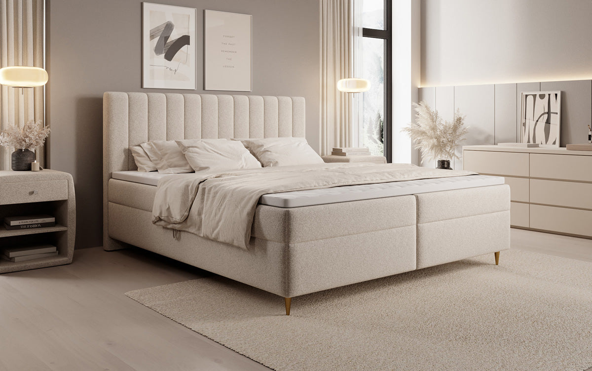 Boxspringbett Chelsea aus Strukturstoff mat Stauraum