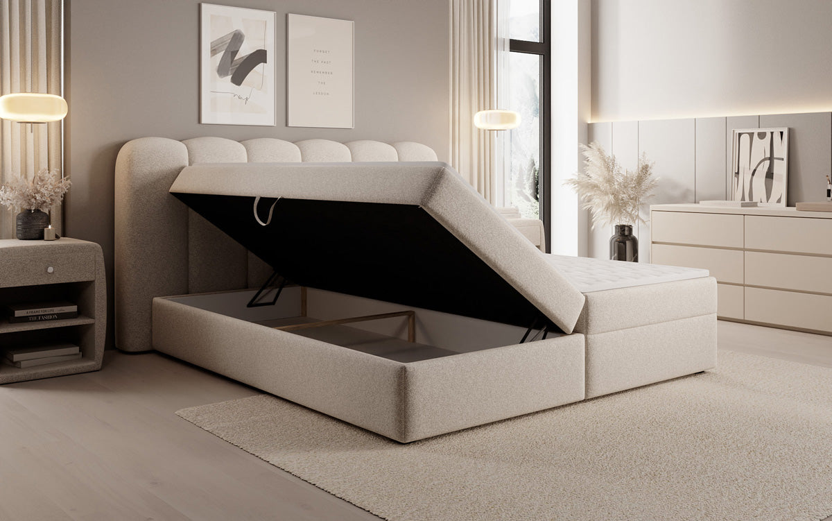 Boxspringbett Bologna a Strukturstoff mat Stauraum