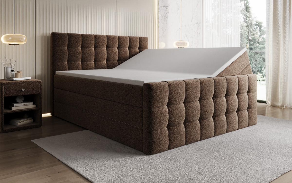 Boxspringbett Ascot am Strukturstoff mat Stauraum