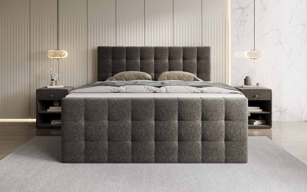 Boxspringbett Ascot am Strukturstoff mat Stauraum