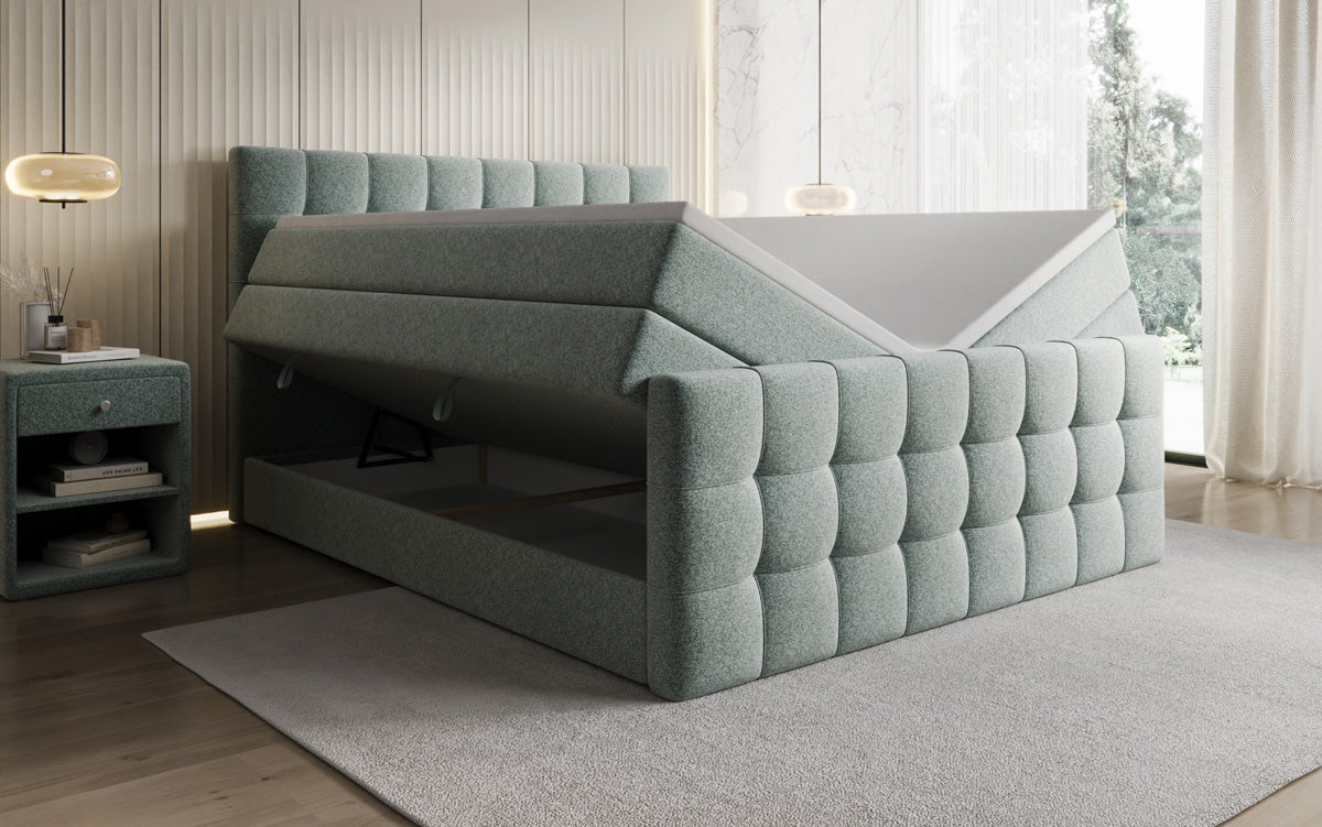 Boxspringbett Ascot am Strukturstoff mat Stauraum