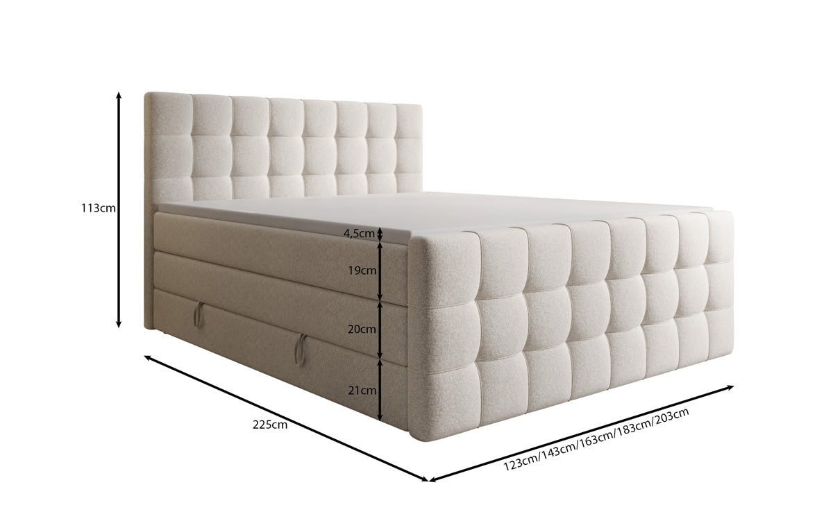Boxspringbett Ascot am Strukturstoff mat Stauraum