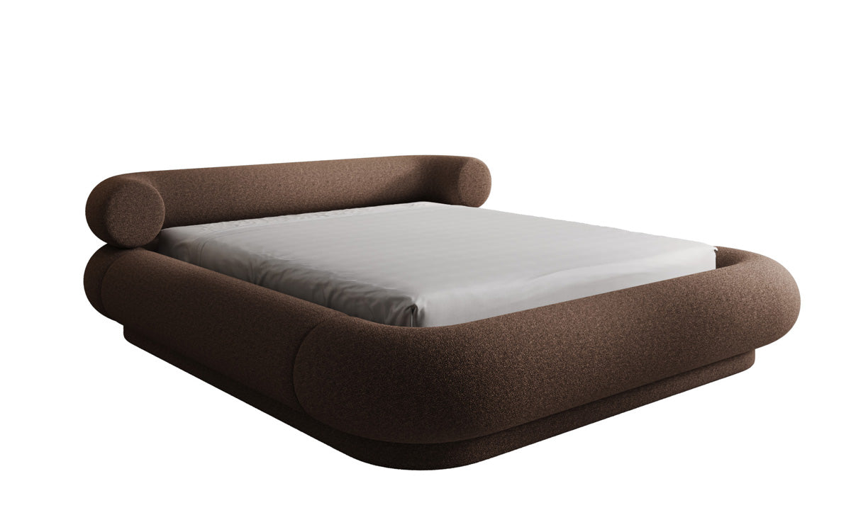 Designer-Polsterbett Mochi aus Teddy-Bouclé mat Stauraum