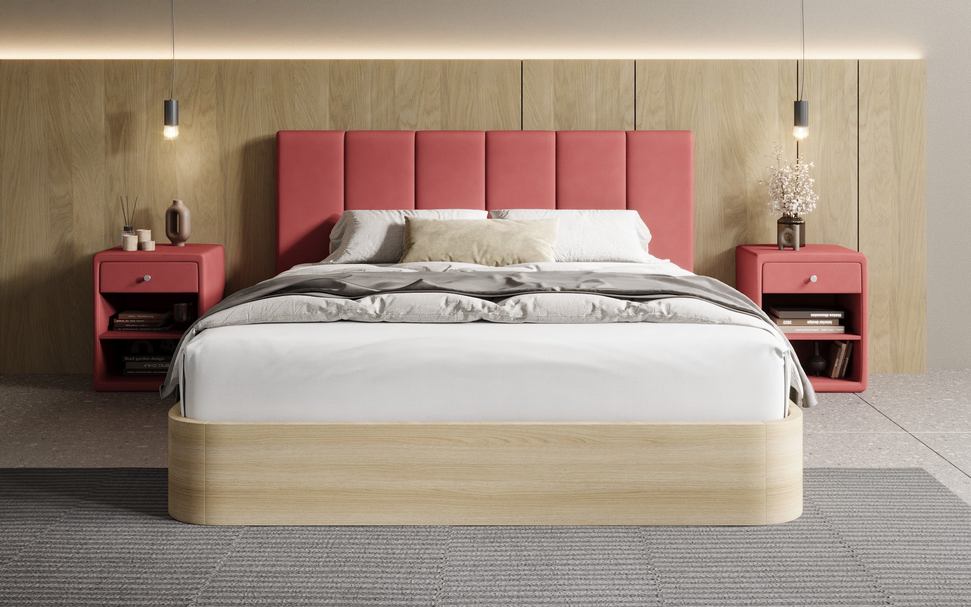 Designer Polsterbett Fiore Piano in Stoff mit Stauraum