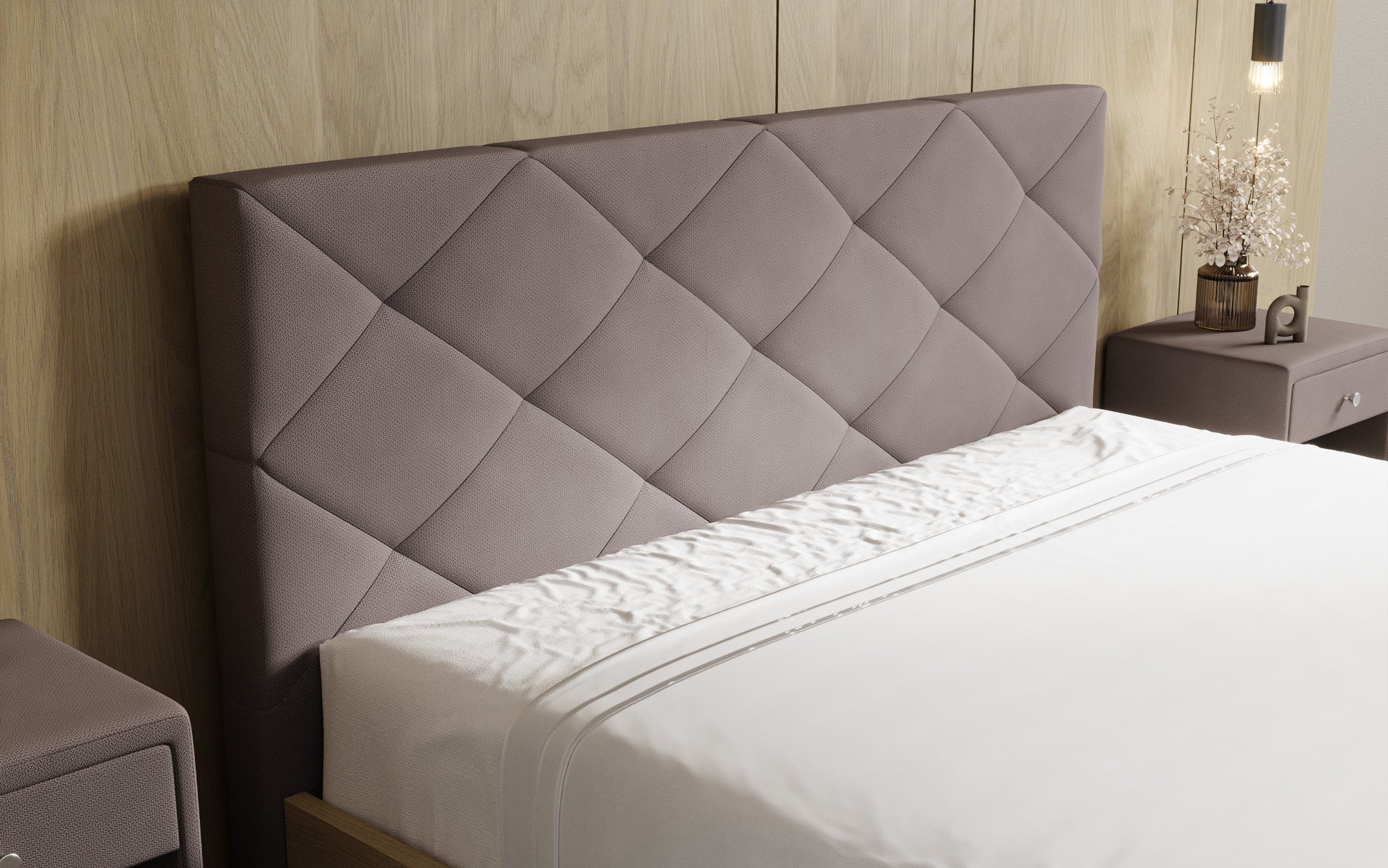 Designer-Polsterbett Fiore Caro aus Stoff mat Stauraum