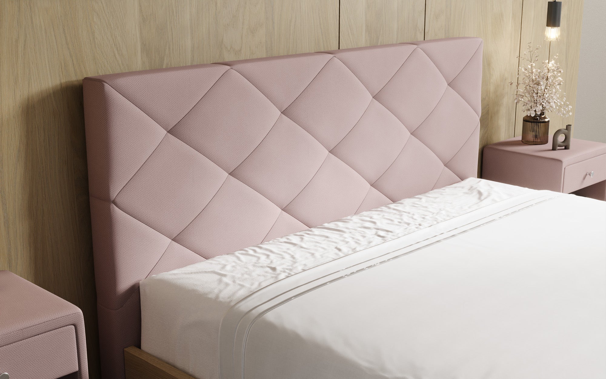Designer-Polsterbett Fiore Caro aus Stoff mat Stauraum