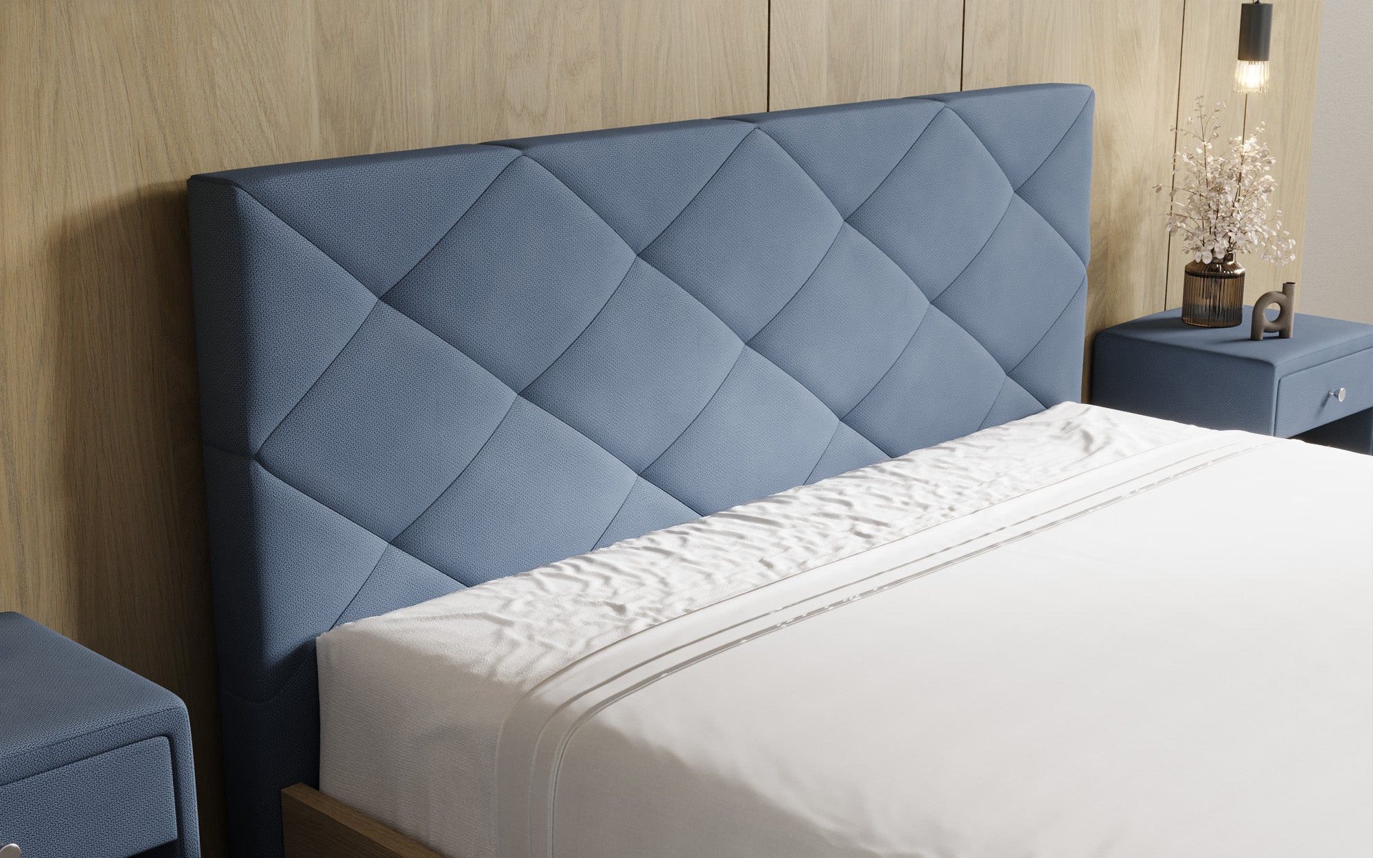 Designer-Polsterbett Fiore Caro aus Stoff mat Stauraum