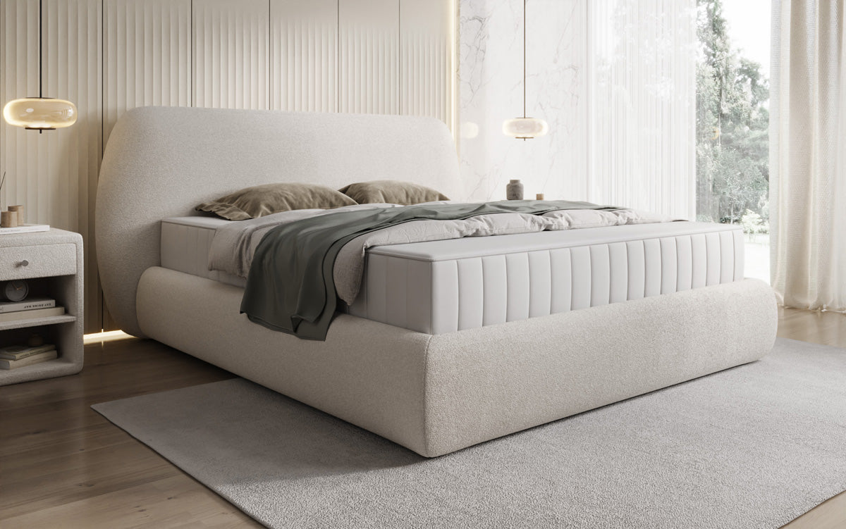 Designer Polsterbett Nella in Teddy Bouclé mit Stauraum