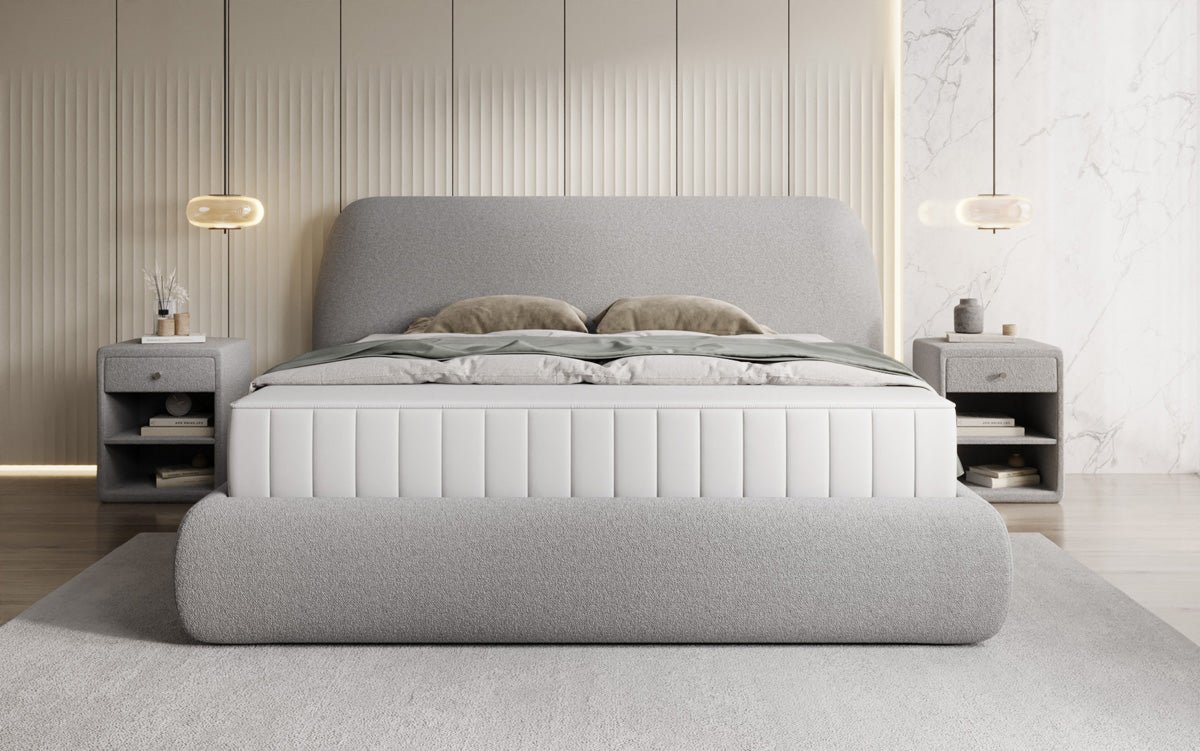 Designer Polsterbett Nella in Teddy Bouclé mit Stauraum