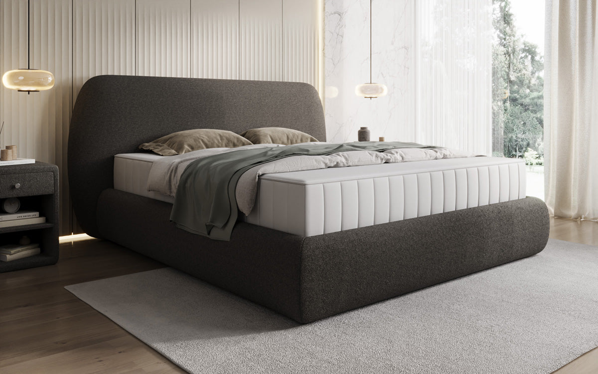 Designer Polsterbett Nella in Teddy Bouclé mit Stauraum