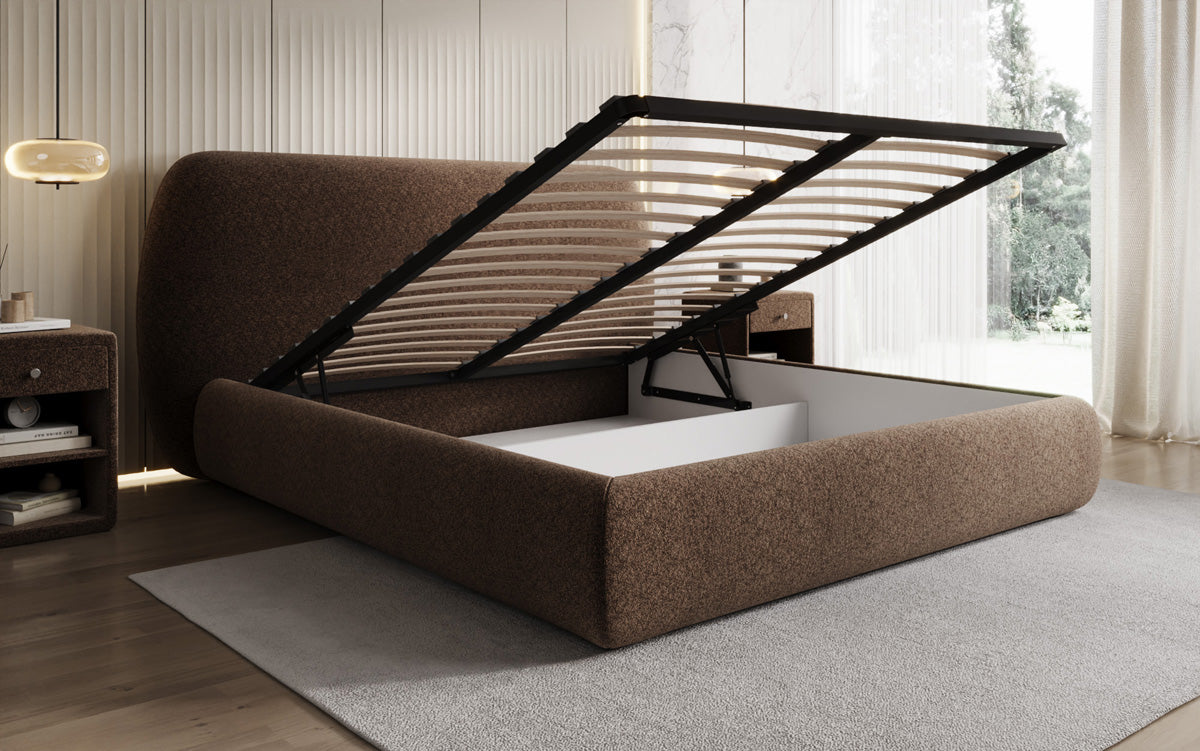 Designer Polsterbett Nella in Strukturstoff mit Stauraum