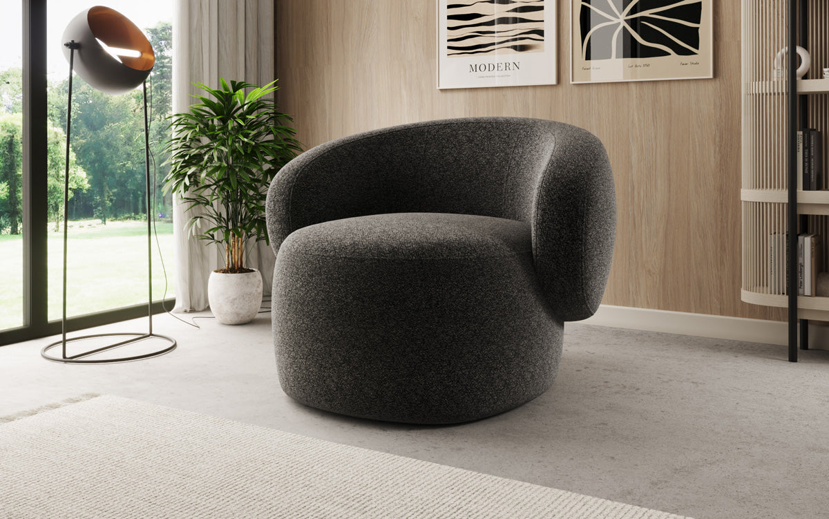 Designer-Sofa-Sessel Kai aus Strukturstoff - 360°-Dréifunktioun