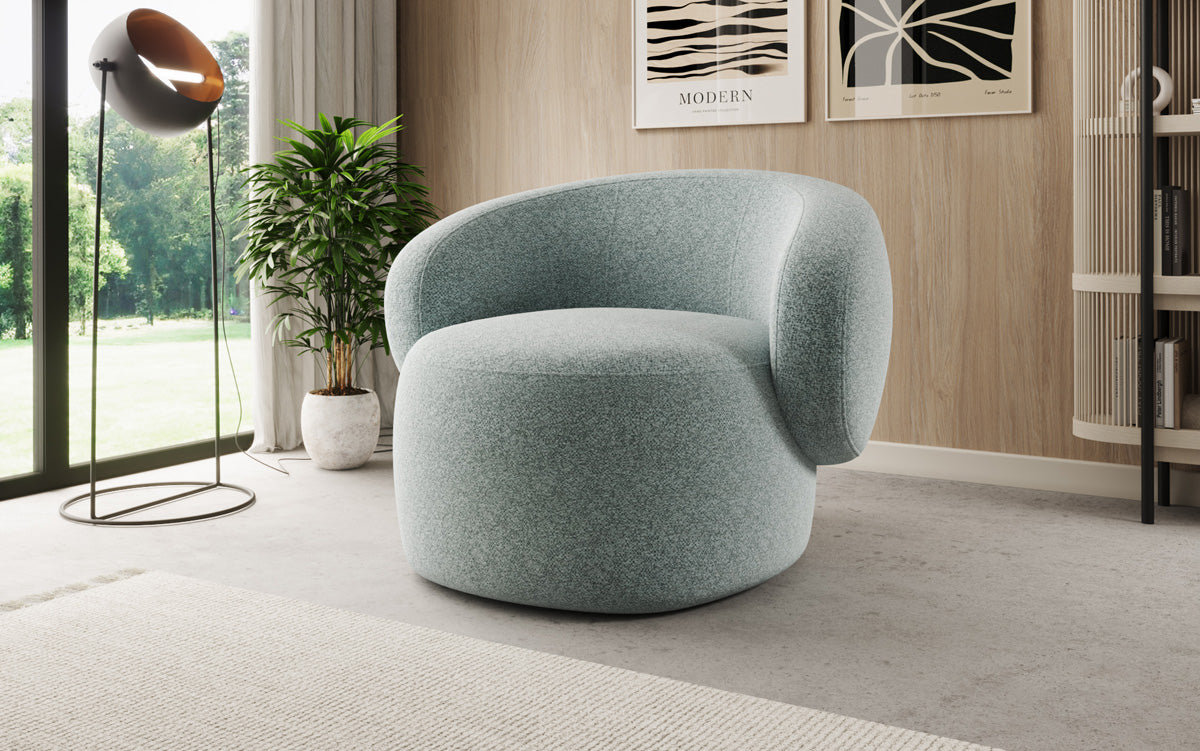 Designer-Sofa-Sessel Kai aus Strukturstoff - 360°-Dréifunktioun
