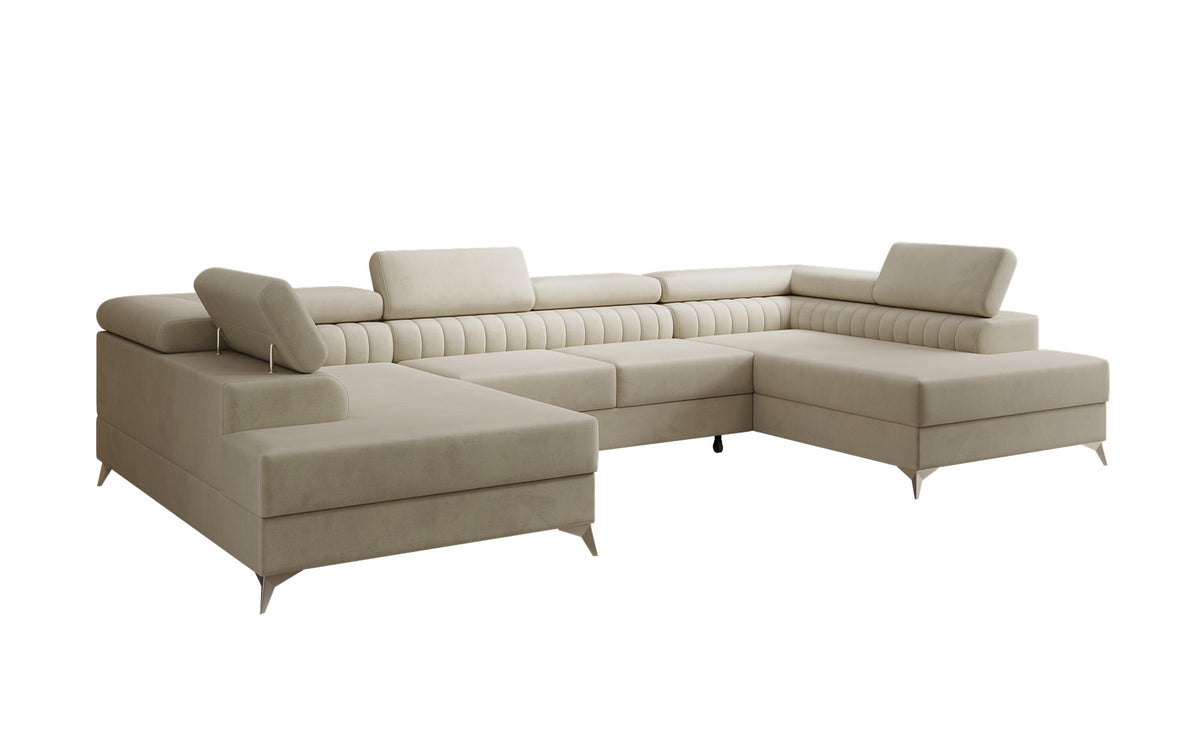 Designer Sofa Aurea U mat Schloof- an Zouschloof-Funktioun a Samt