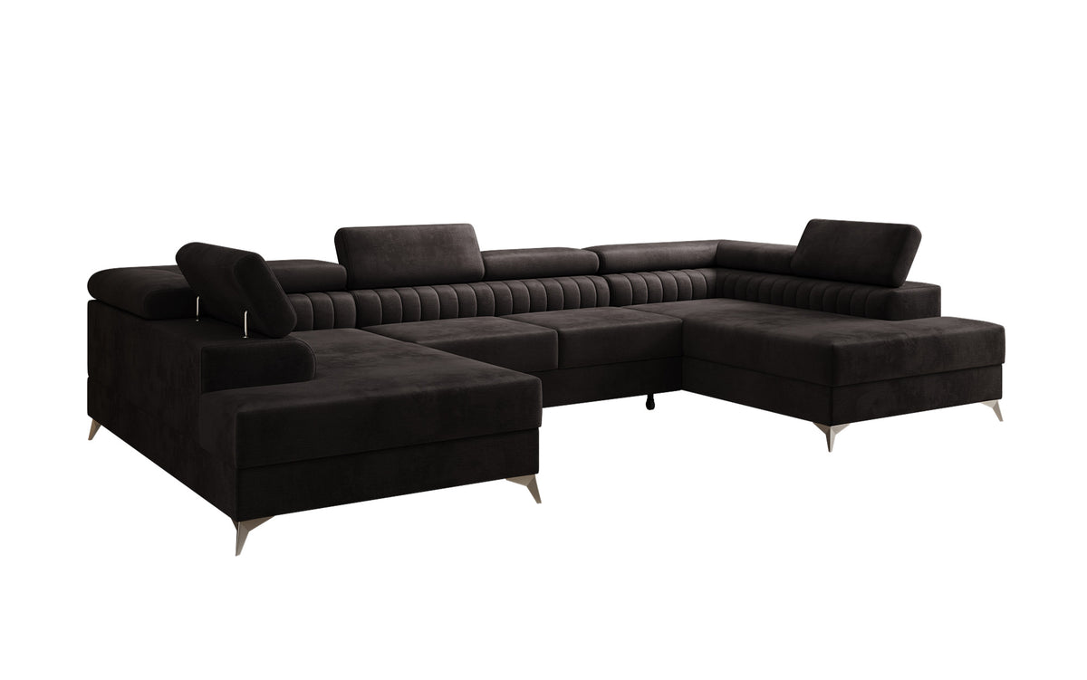 Designer Sofa Aurea U mat Schloof- an Zouschloof-Funktioun a Samt