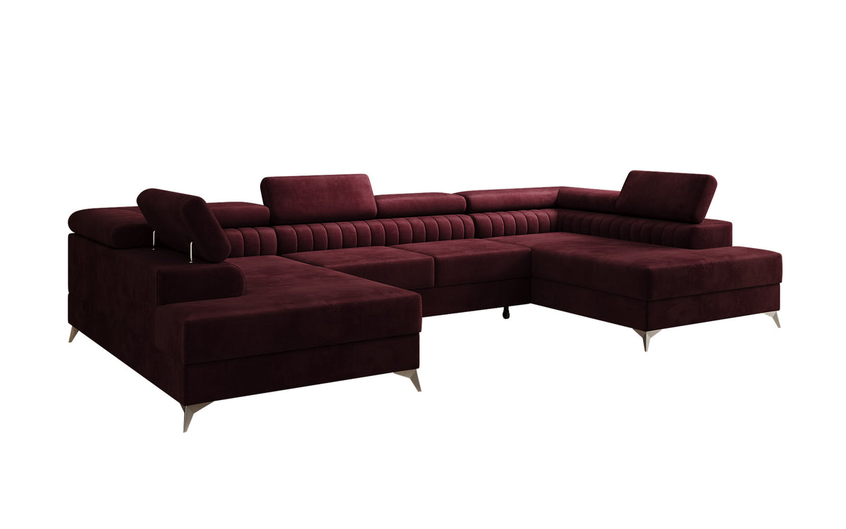 Designer Sofa Aurea U mat Schloof- an Zouschloof-Funktioun a Samt