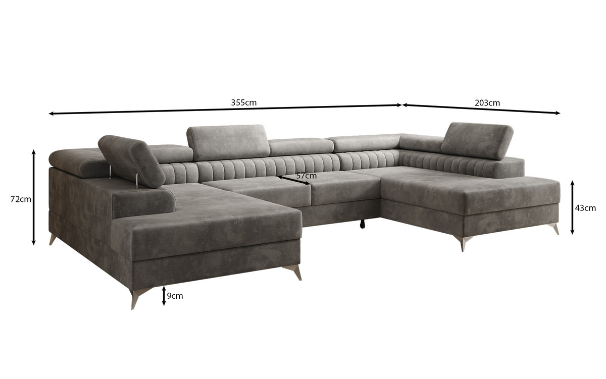 Designer Sofa Aurea U mat Schloof- an Zouschloof-Funktioun a Samt