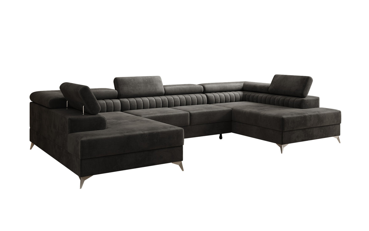 Designer Sofa Aurea U mat Schloof- an Zouschloof-Funktioun a Samt
