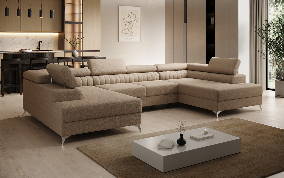 Designer Sofa Aurea U mat Schloof- an Zouschloof-Funktioun a Bouclé
