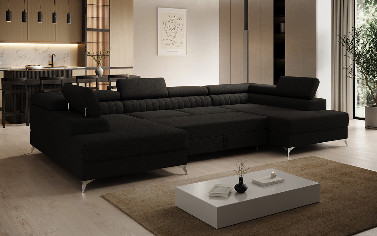 Designer Sofa Aurea U mat Schloof- an Zouschloof-Funktioun a Bouclé