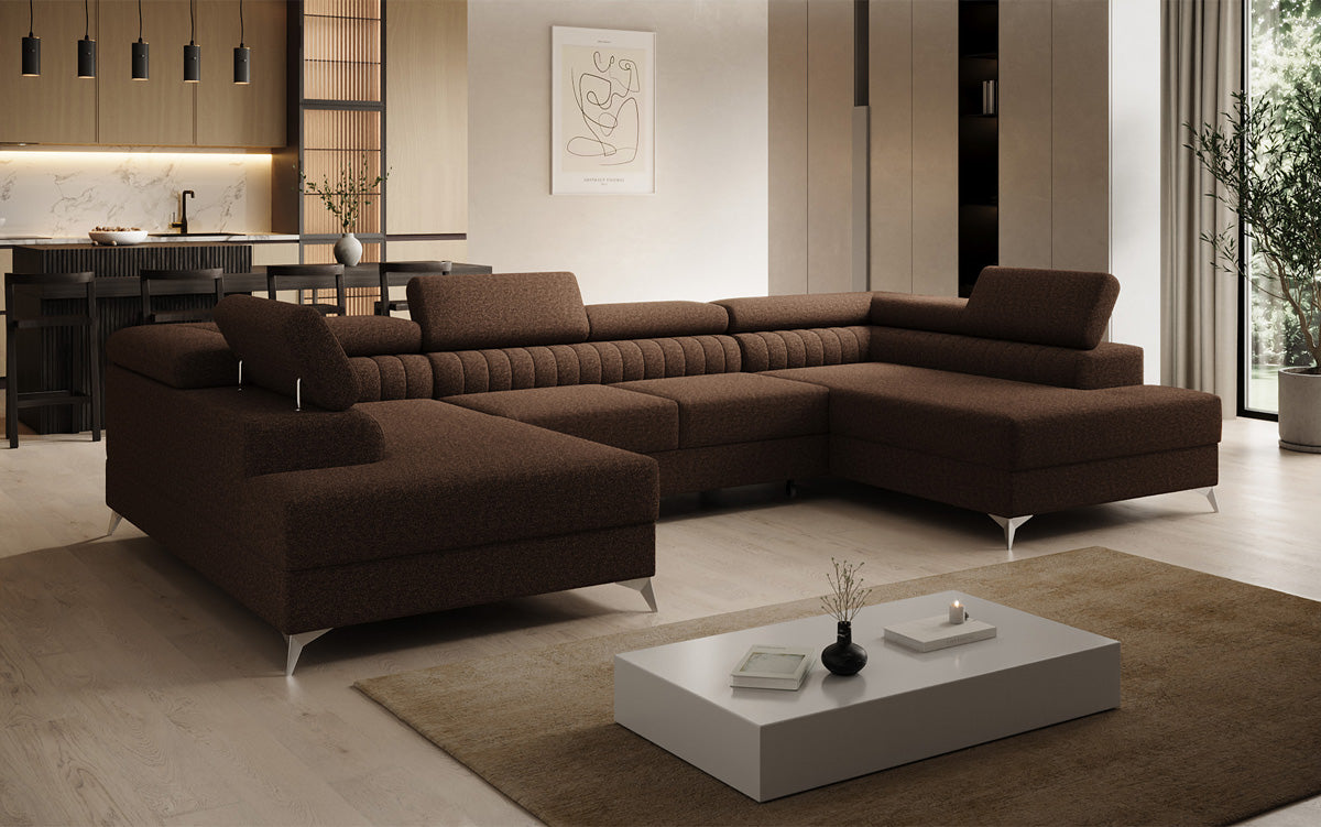 Designer Sofa Aurea U mat Schloof- an Zouschloof-Funktioun a Bouclé
