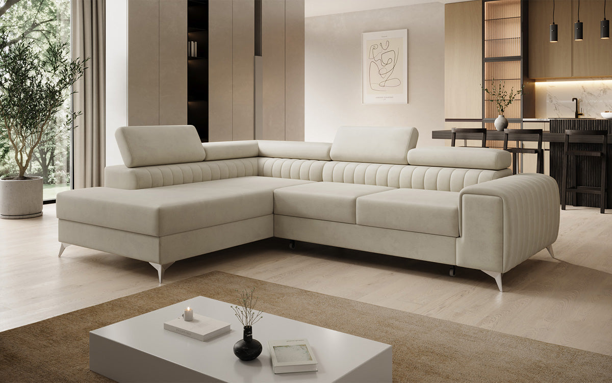 Designer-Ecksofa Aurea mat Schlof- a Klappfunktioun a Samett