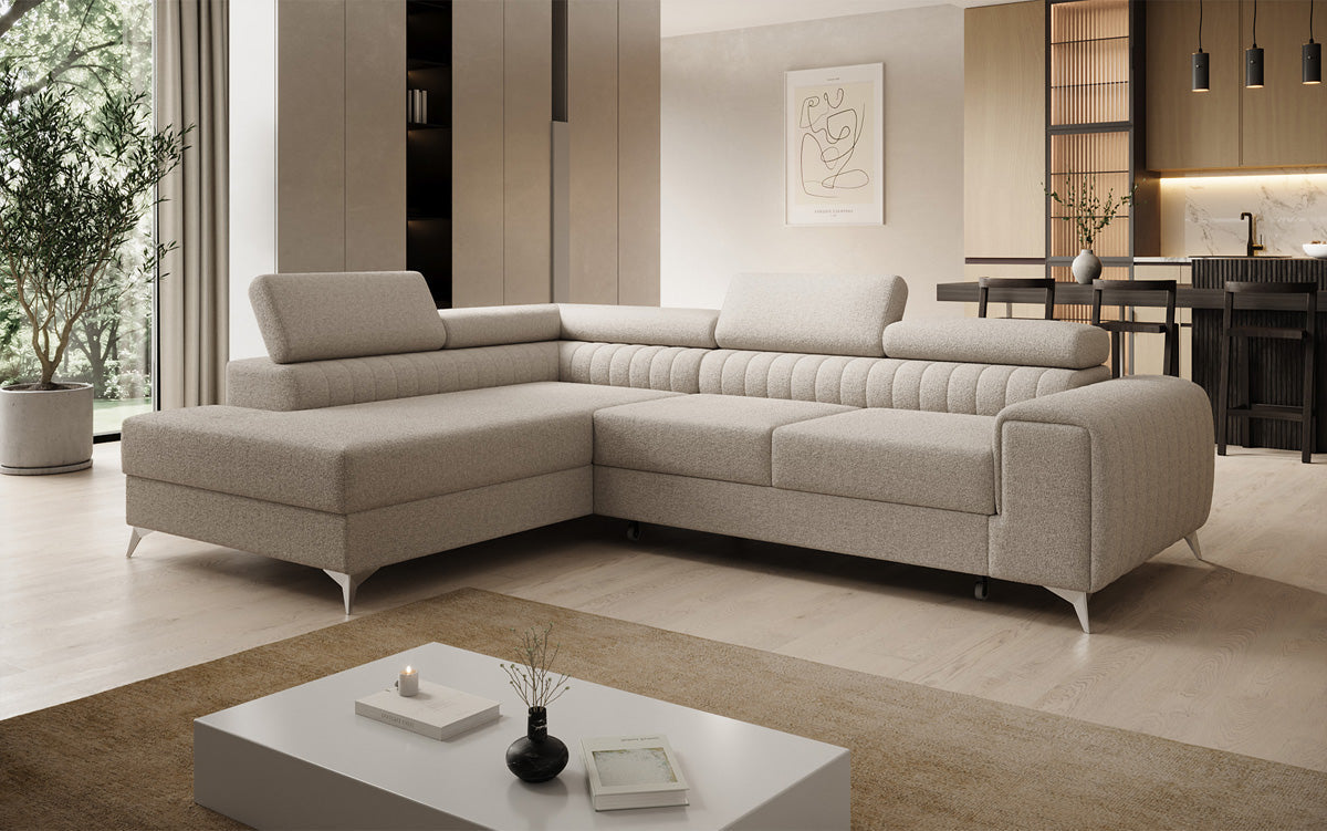 Designer-Ecksofa Aurea mat Schlof- a Klappfunktioun a Bouclé
