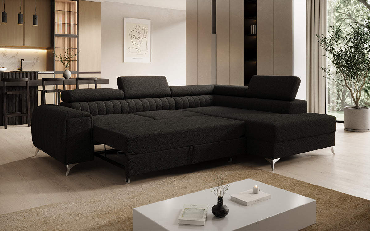 Designer-Ecksofa Aurea mat Schlof- a Klappfunktioun a Bouclé