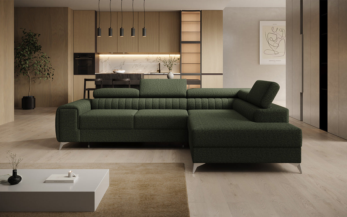 Designer-Ecksofa Aurea mat Schlof- a Klappfunktioun a Bouclé
