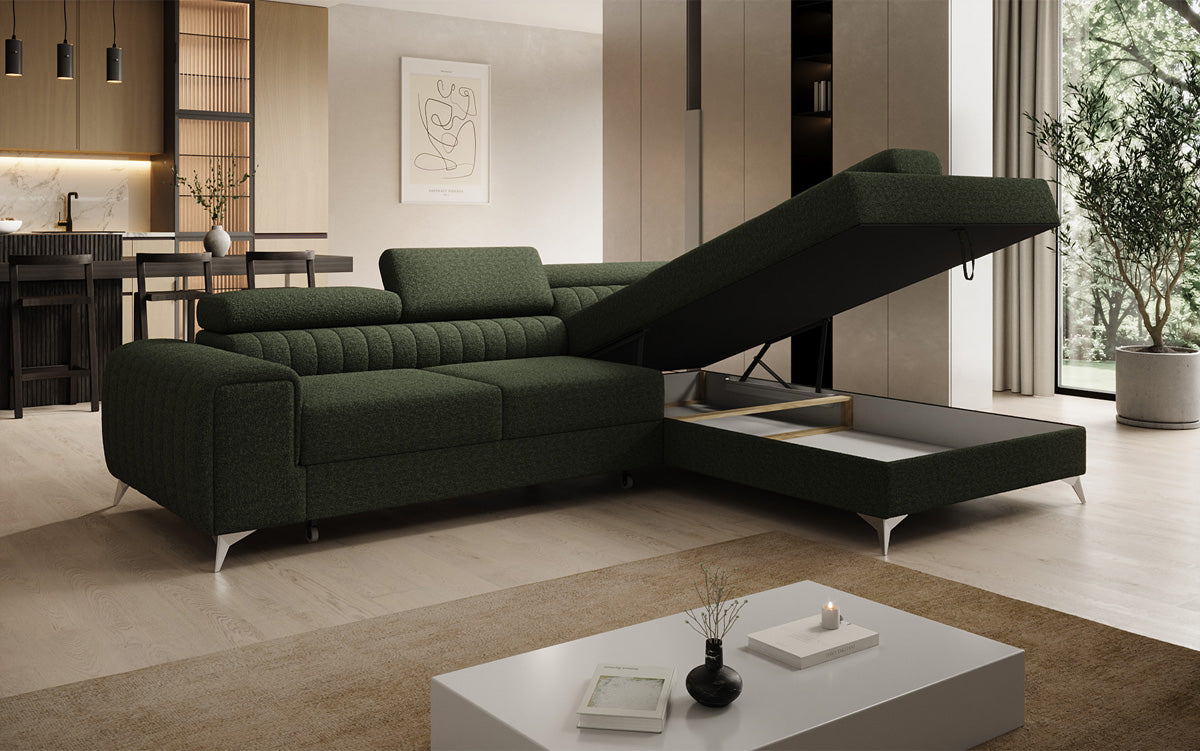 Designer-Ecksofa Aurea mat Schlof- a Klappfunktioun a Bouclé