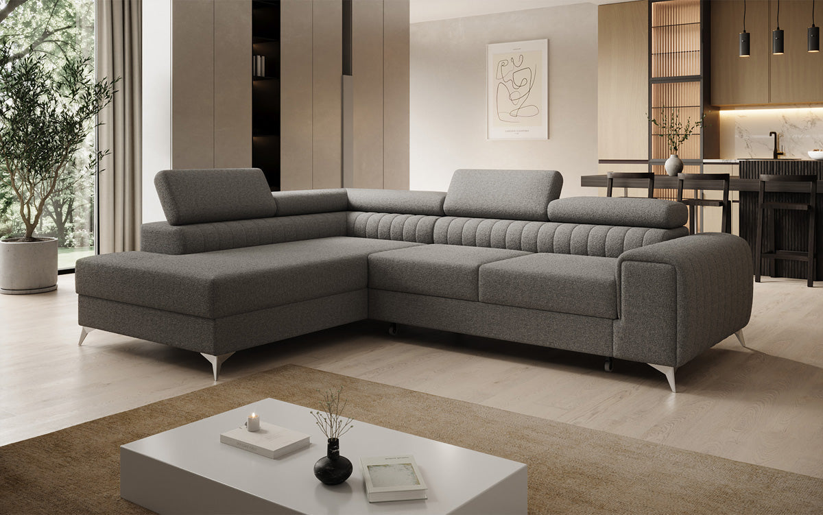 Designer-Ecksofa Aurea mat Schlof- a Klappfunktioun a Bouclé