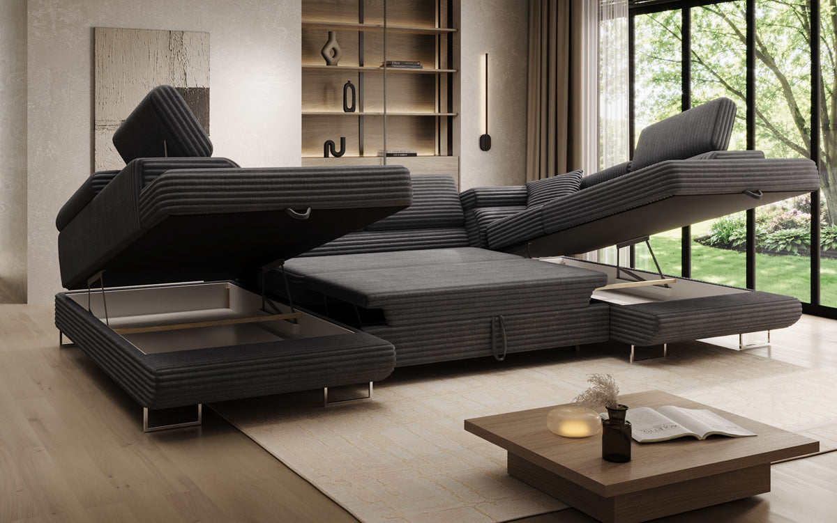 Designer-Sofa Vigo mat Schlof- a Klappfunktioun a Cord