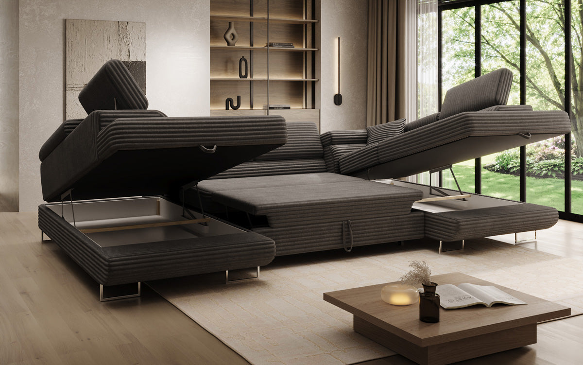 Designer-Sofa Vigo mat Schlof- a Klappfunktioun a Cord
