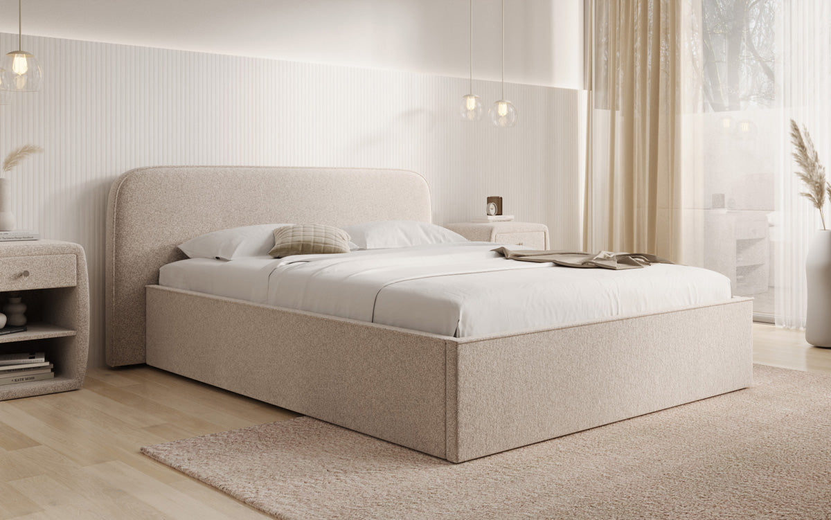 Designer Polsterbett Nola in Strukturstoff mit Stauraum