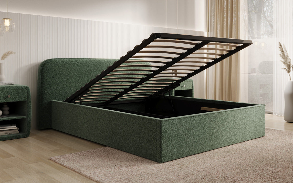 Designer Polsterbett Nola in Strukturstoff mit Stauraum