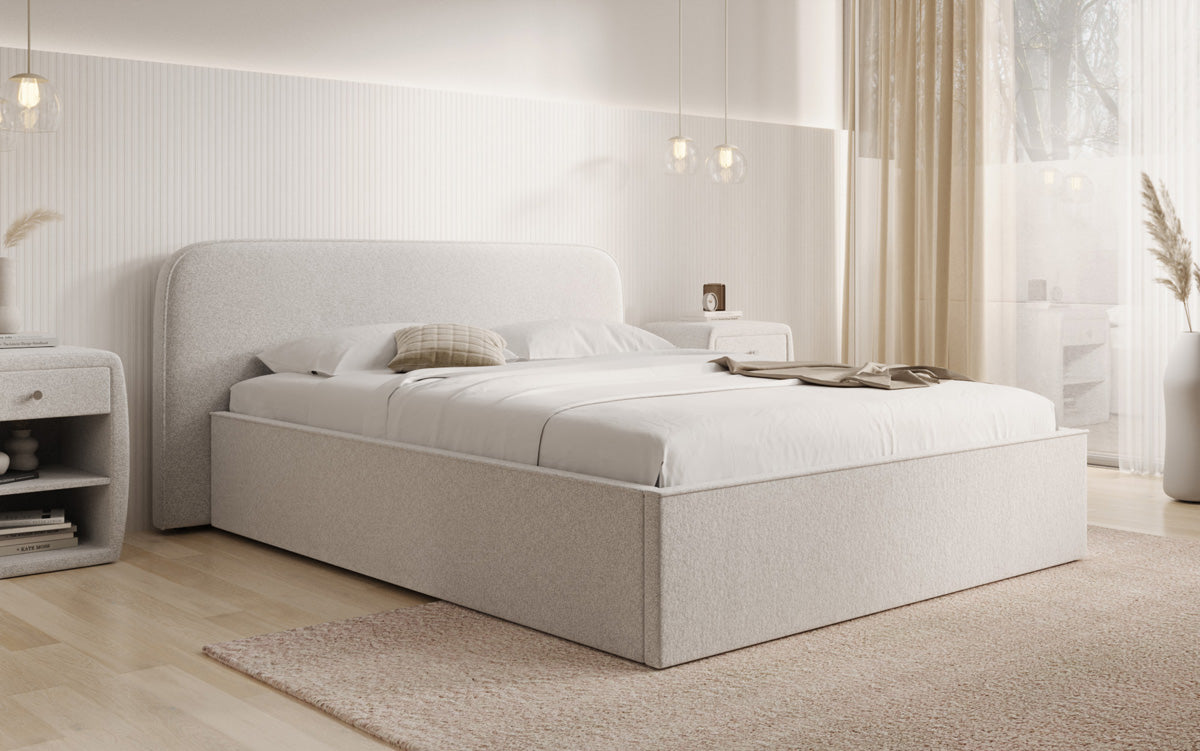 Designer Polsterbett Nola in Strukturstoff mit Stauraum