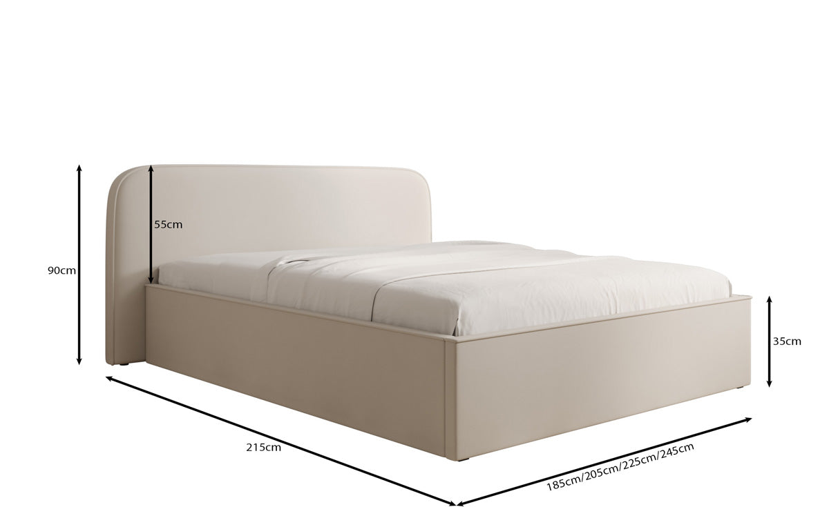 Designer Polsterbett Nola in Stoff mit Stauraum