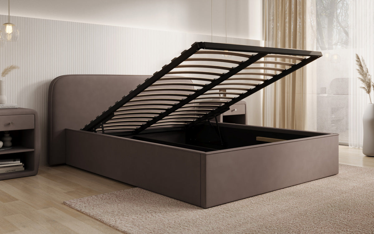 Designer Polsterbett Nola in Stoff mit Stauraum