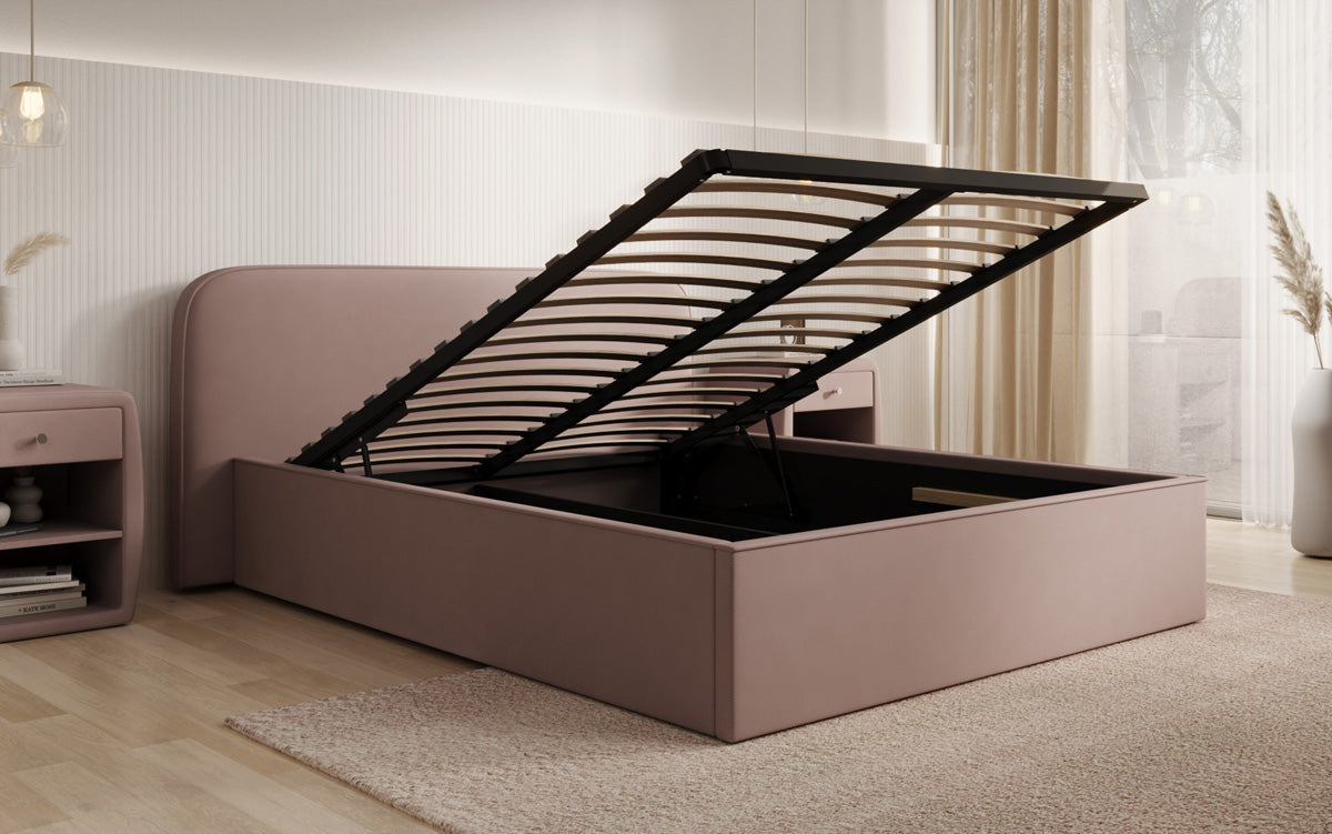 Designer Polsterbett Nola in Stoff mit Stauraum