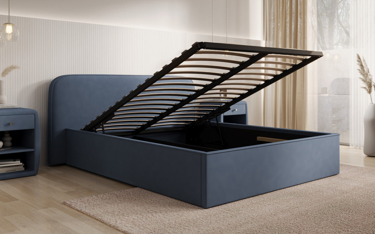 Designer Polsterbett Nola in Stoff mit Stauraum