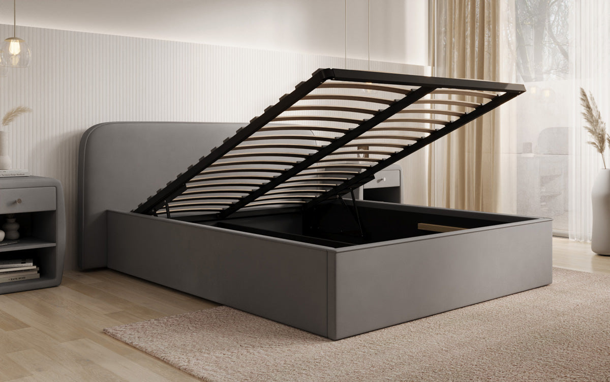 Designer Polsterbett Nola in Stoff mit Stauraum