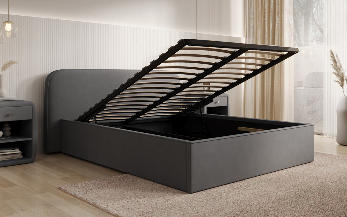 Designer Polsterbett Nola in Stoff mit Stauraum