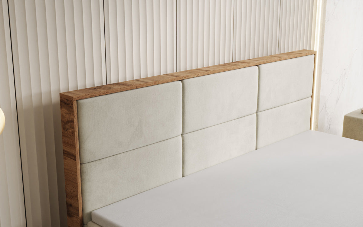 Boxspringbett Timber Panel mit Stauraum in Samt
